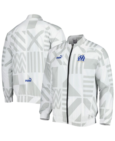 Shop Puma Men's  White Olympique Marseille Pre-match Raglan Full-zip Training Jacket