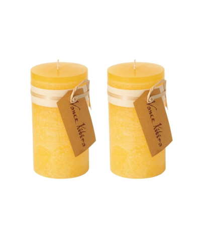Shop Vance Kitira 6" Timber Pillar Candles, Set Of 2 In Pale Yellow