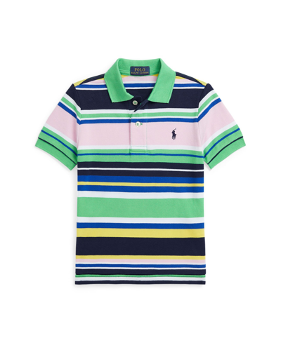 Shop Polo Ralph Lauren Toddler And Little Boys Striped Cotton Mesh Polo Shirt In Classic Kelly Multi
