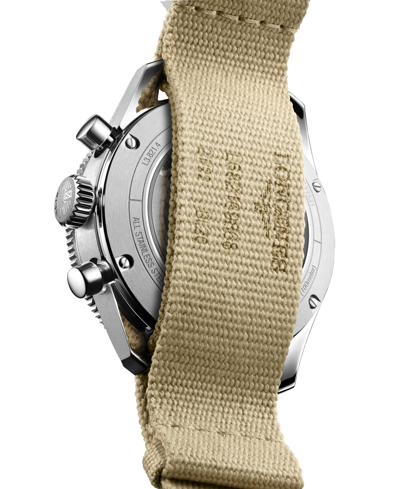 Longines Men's Swiss Automatic Chronograph Spirit Flyback Beige Nato Strap Watch 42mm In Black