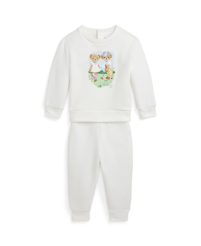 Shop Polo Ralph Lauren Baby Boys Polo Bear Fleece Sweatshirt And Pants Set In Trophy Cream