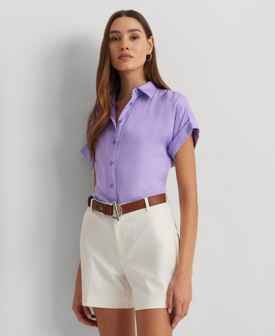 Shop Lauren Ralph Lauren Dolman-sleeve Linen Shirt In Wild Lavender