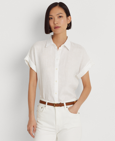 Shop Lauren Ralph Lauren Dolman-sleeve Linen Shirt In Wild Lavender