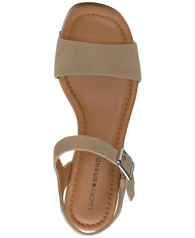 Shop Lucky Brand Women's Adario Adjustable Ankle-strap Wedge Sandals In Dune Suede