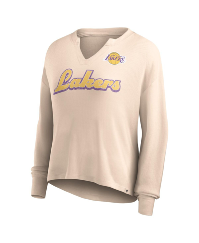 Fanatics Women's  Tan Distressed Los Angeles Lakers Go For It Long Sleeve Notch Neck T-shirt In Tan