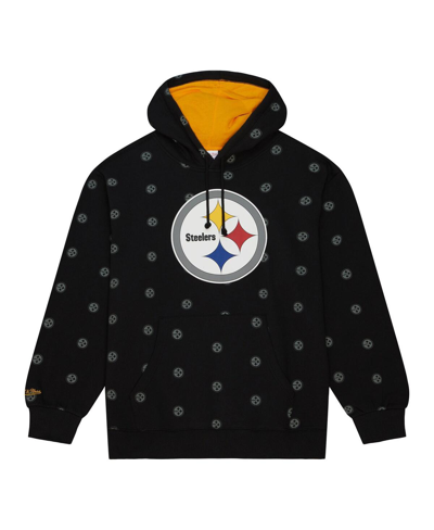 Mitchell & Ness Men's  Black Pittsburgh Steelers Allover Print Fleece Pullover Hoodie In Black