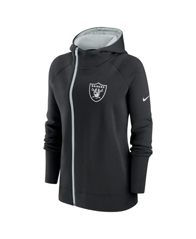 Nike Women's Assymetrical (nfl Las Vegas Raiders) Full-zip Hoodie In Black