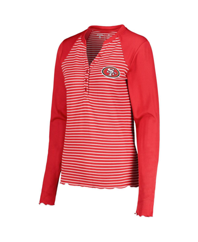 Shop Antigua Women's  Scarlet San Francisco 49ers Maverick Waffle Henley Long Sleeve T-shirt