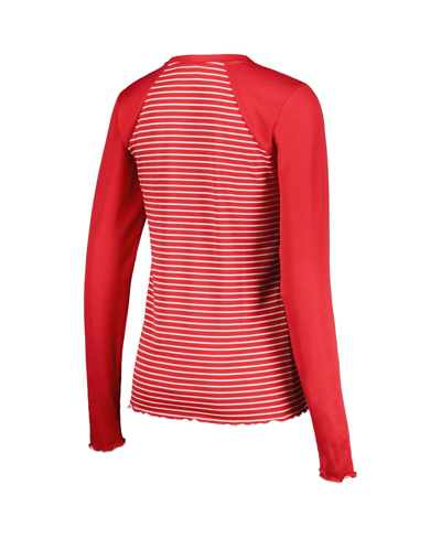 Shop Antigua Women's  Scarlet San Francisco 49ers Maverick Waffle Henley Long Sleeve T-shirt