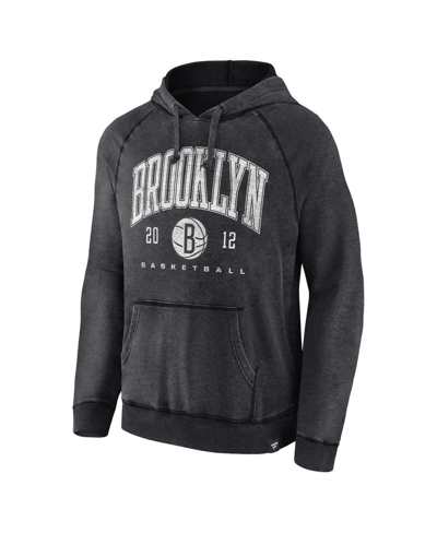 Fanatics Branded Heather Charcoal Brooklyn Nets Foul Trouble Snow Wash Raglan Pullover Hoodie In Heather Charcoal