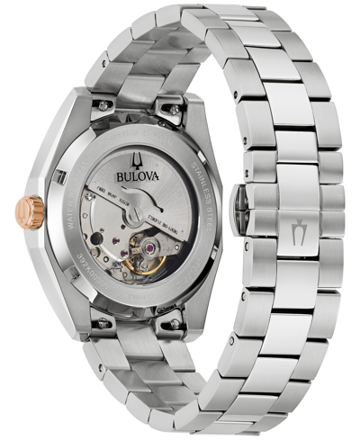 Bulova Surveyor Mens Automatic Silver Tone Stainless Steel Bracelet Watch 98b422 In Silver-tone