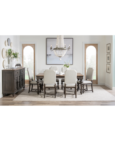 Shop Macy's Mandeville 7pc Dining Set (rectangular Table + 6 Upholstered Chairs) In White