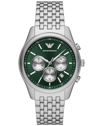 Shop Emporio Armani Men's Chronograph Stainless Steel Bracelet Watch 41mm In Silver-tone