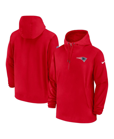Shop Nike Men's  Red New England Patriots Sideline Quarter-zip Hoodie