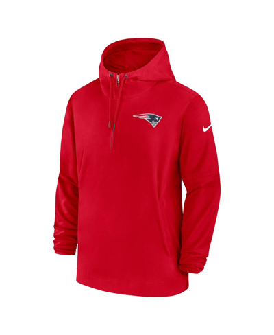 Shop Nike Men's  Red New England Patriots Sideline Quarter-zip Hoodie