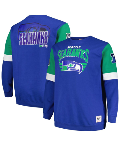 Shop Mitchell & Ness Men's  Royal Seattle Seahawks Big And Tall Fleece Pullover Sweatshirt