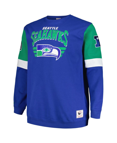 Shop Mitchell & Ness Men's  Royal Seattle Seahawks Big And Tall Fleece Pullover Sweatshirt