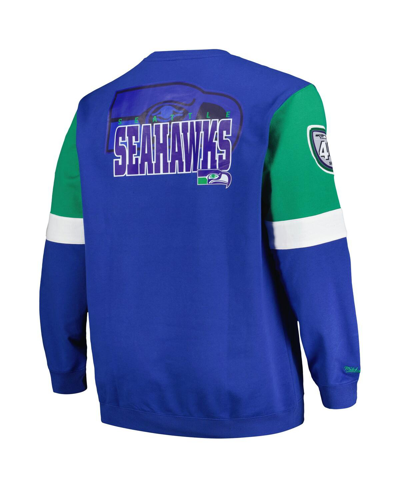 Shop Mitchell & Ness Men's  Royal Seattle Seahawks Big And Tall Fleece Pullover Sweatshirt
