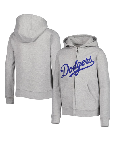 Outerstuff Big Boys Heather Gray Los Angeles Dodgers Wordmark Full-zip Fleece Hoodie In Heather Gray