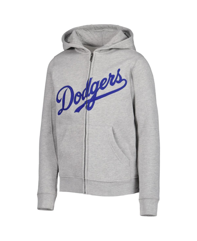 Outerstuff Big Boys Heather Gray Los Angeles Dodgers Wordmark Full-zip Fleece Hoodie In Heather Gray