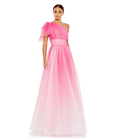 Shop Mac Duggal Women's Glitter Ombre Ruffled One Shoulder Ball Gown In Hot Pink Ombre