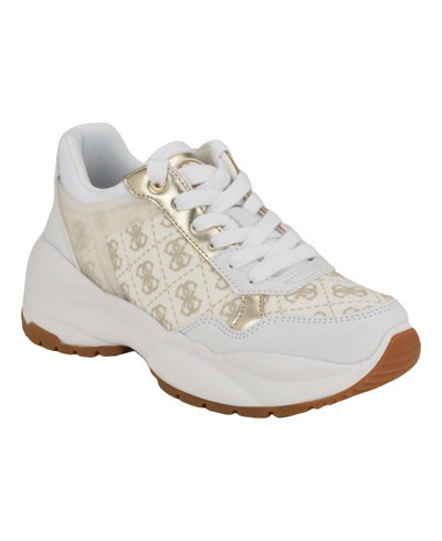 Shop Guess Women's Samra Lace-up Logo Detail Closed Toe Joggers Sneakers In Ivory Logo Multi