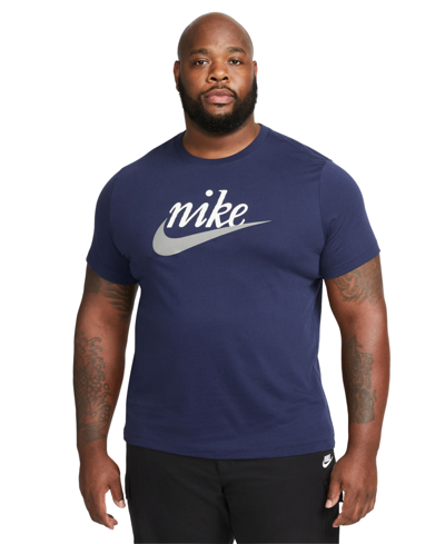 Shop Nike Sportswear Men's Heritage Script Logo Short-sleeve Crewneck T-shirt In Midnight Navy