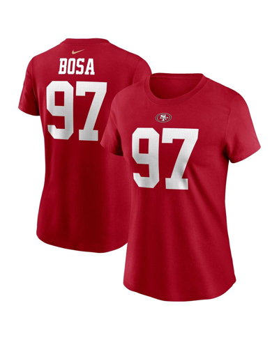 Nike Women's  Nick Bosa Scarlet San Francisco 49ers Super Bowl Lviii Patch Player Name And Number T-s In Scarlet