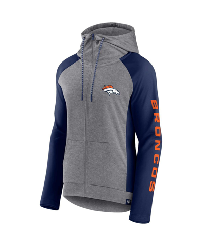 Fanatics Branded  Heather Gray/college Navy Denver Broncos Blind Side Lightweight Full-zip Hoodie In Heather Gray,college Navy