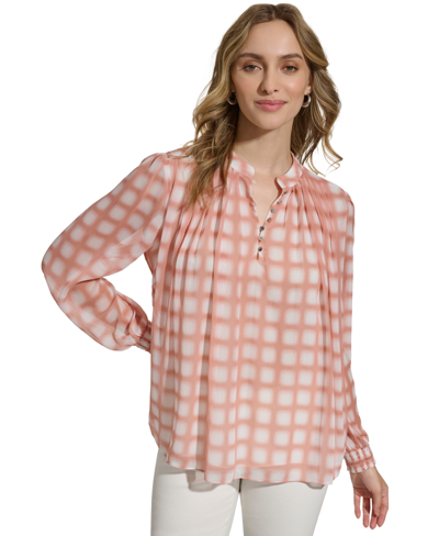 Shop Calvin Klein Women's Printed Long-sleeve Blouse In Desert Rose Multi