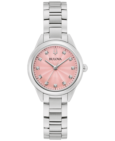 Shop Bulova Women's Sutton Diamond Accent Stainless Steel Bracelet Watch 28mm In Silver-tone