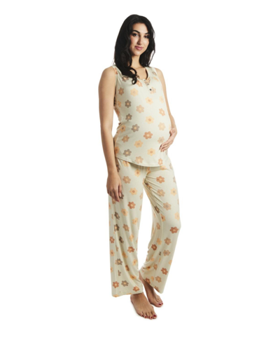 Shop Everly Grey Women's  Joy Tank & Pants Maternity/nursing Pajama Set In Daisies