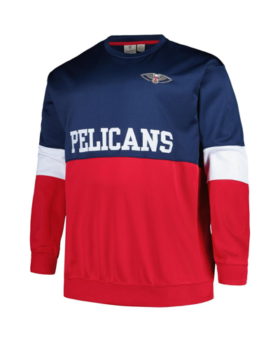 Shop Fanatics Men's  Navy, Red New Orleans Pelicans Big And Tall Split Pullover Sweatshirt In Navy,red