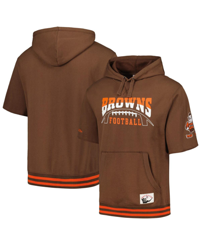 Shop Mitchell & Ness Men's  Brown Cleveland Browns Pre-game Short Sleeve Pullover Hoodie