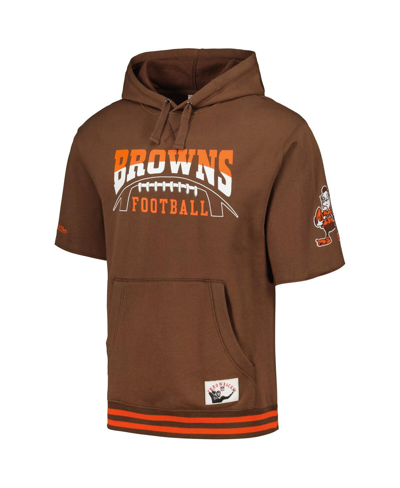 Shop Mitchell & Ness Men's  Brown Cleveland Browns Pre-game Short Sleeve Pullover Hoodie