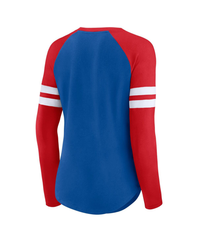 Shop Fanatics Women's  Royal, Red Buffalo Bills True To Form Raglan Lace-up V-neck Long Sleeve T-shirt In Royal,red