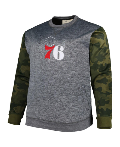Shop Fanatics Men's  Heather Charcoal Philadelphia 76ers Big And Tall Camo Stitched Sweatshirt