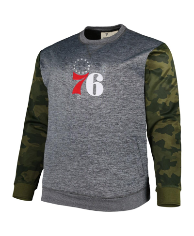 Fanatics Men's  Heather Charcoal Philadelphia 76ers Big And Tall Camo Stitched Sweatshirt In Heather Charcoal