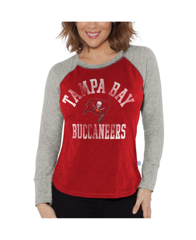 G-iii 4her By Carl Banks Red/heather Gray Tampa Bay Buccaneers Waffle Knit Raglan Long Sleeve T-shir In Red,heather Gray