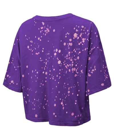Shop Majestic Women's  Threads Purple Baltimore Ravens Bleach Splatter Notch Neck Crop T-shirt