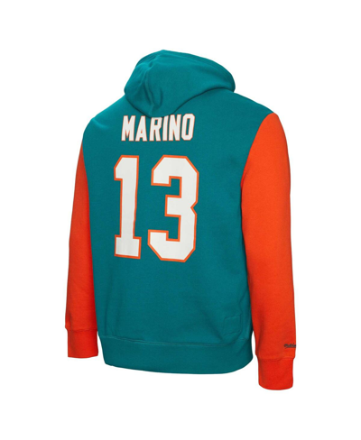 Shop Mitchell & Ness Men's  Dan Marino Aqua Miami Dolphins Retired Player Name And Number Pullover Hoodie