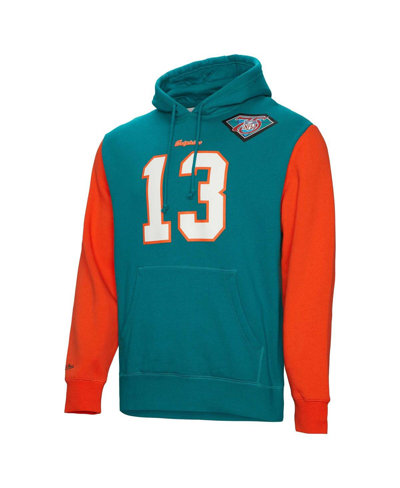 Shop Mitchell & Ness Men's  Dan Marino Aqua Miami Dolphins Retired Player Name And Number Pullover Hoodie