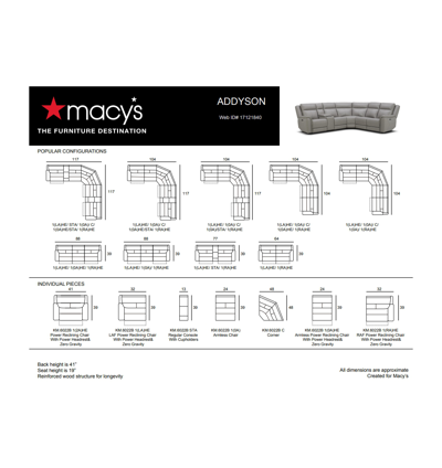 MACY'S ADDYSON 64" 2-PC. LEATHER SOFA WITH 2 ZERO GRAVITY RECLINERS WITH POWER HEADRESTS, CREATED FOR MACY' 