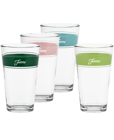 Fiesta Tropical Edgeline 16-ounce Tapered Cooler Glass, Set Of 4 In Jade,turquoise,lemongrass And Peony