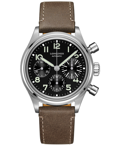 Shop Longines Men's Swiss Automatic Chronograph Avigation Bigeye Brown Leather Strap Watch 41mm In No Color