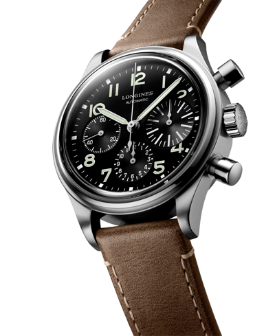 Shop Longines Men's Swiss Automatic Chronograph Avigation Bigeye Brown Leather Strap Watch 41mm In No Color