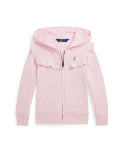 Shop Polo Ralph Lauren Toddler And Little Girls Ruffled Terry Full-zip Hoodie In Garden Pink With Dusty Blue