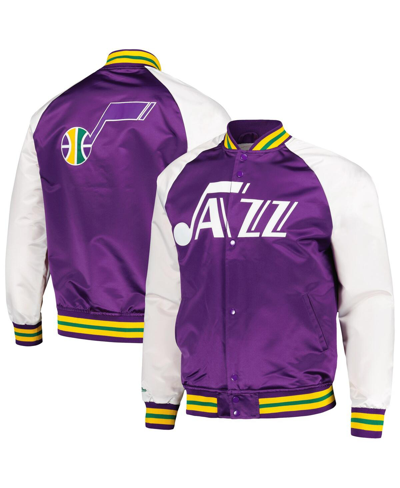 Shop Mitchell & Ness Men's  Purple Utah Jazz Double Clutch Satin Raglan Full-snap Jacket