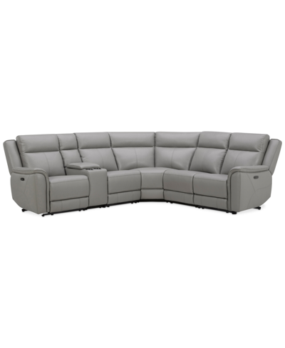 Shop Macy's Addyson 117" 6-pc. Leather Sectional With 2 Zero Gravity Recliners With Power Headrests And 1 Consol In Ash