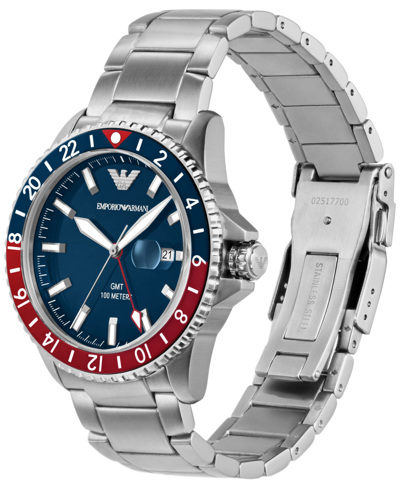 Emporio Armani Men's World Explorer Gmt Dual Time Stainless Steel Bracelet Watch 42mm In Silver-tone